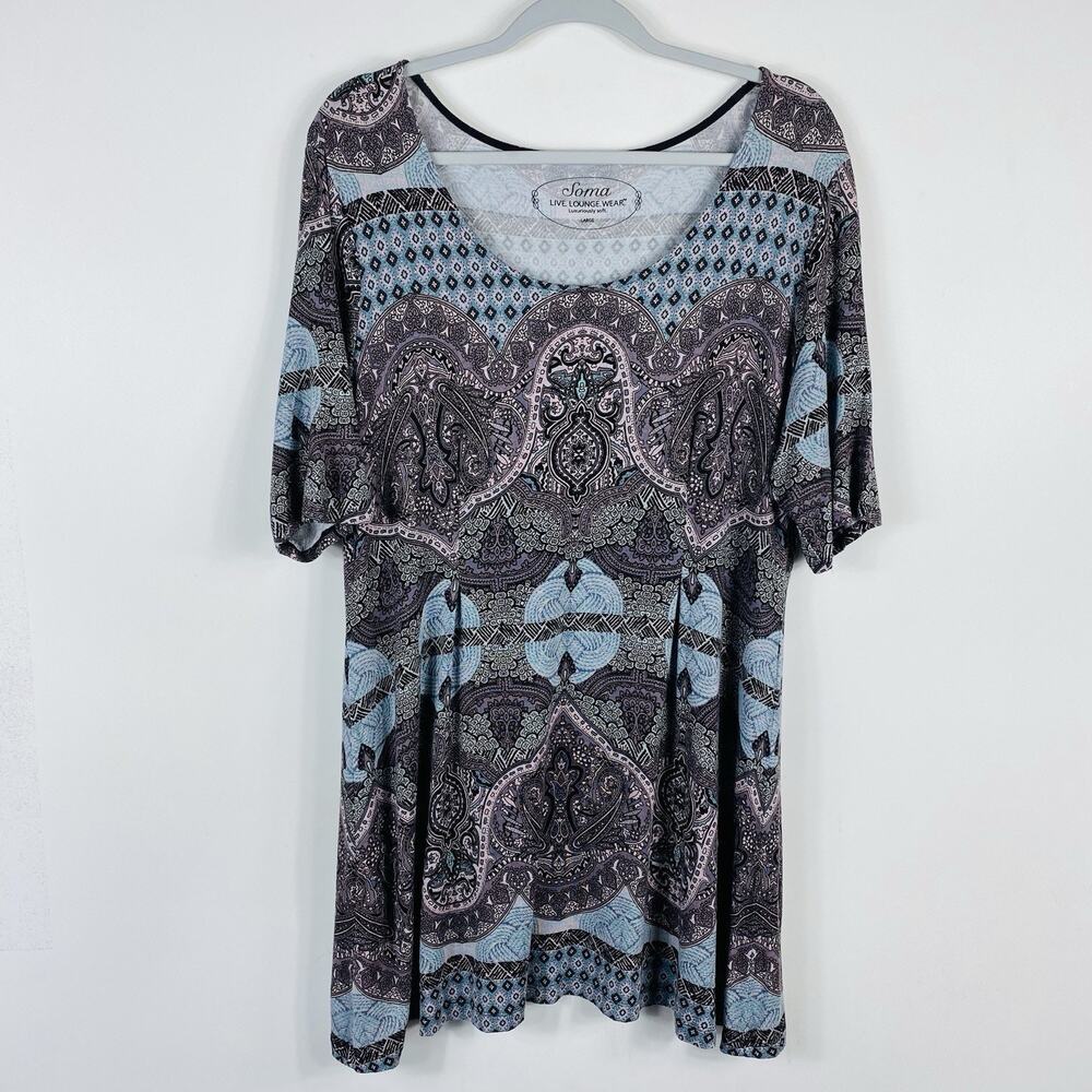 Soma Pajama Top Large Short Sleeve Scoop Neck Sleep Shirt Tunic Stretch